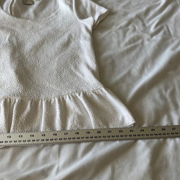 Anthropologie Postmark Short Sleeve Textured Peplum Top White Small Scoop Neck - Picture 12 of 13